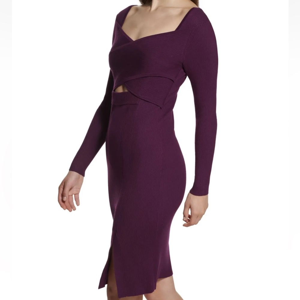 Guess Womens Purple Cut-Out Ribbed Knee Bodycon Dress M